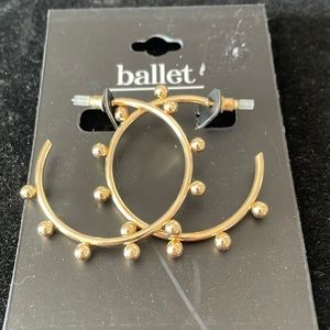 Ballet gold tone hoop pierced earrings with tiny balls attached